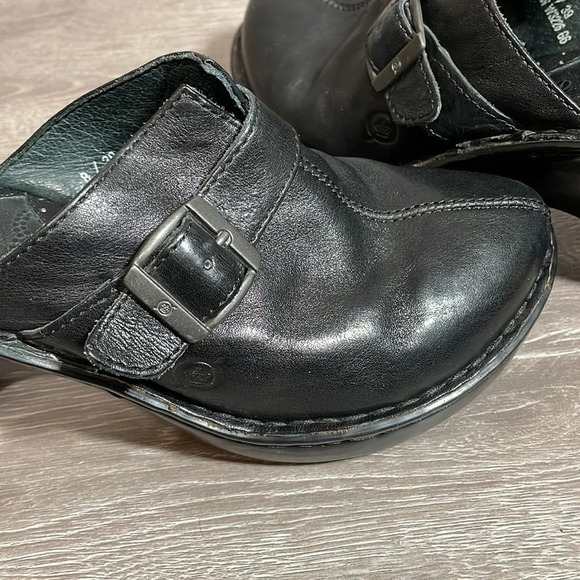 Born Black Leather Buckle Heeled Clogs Mules 8 - Picture 13 of 15